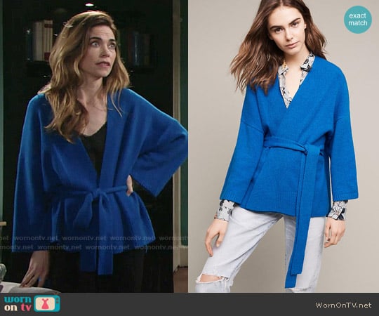 Sleeping on Snow Alcott Belted Cardigan worn by Victoria Newman (Amelia Heinle) on The Young and the Restless