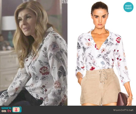 Equipment Adalyn Floral Silk Blouse in White worn by Rayna Jaymes (Connie Britton) on Nashville