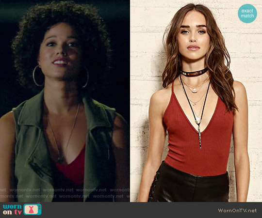 Forever 21 Plunging Ribbed Bodysuit worn by Maia Roberts (Alisha Wainwright ) on Shadowhunters