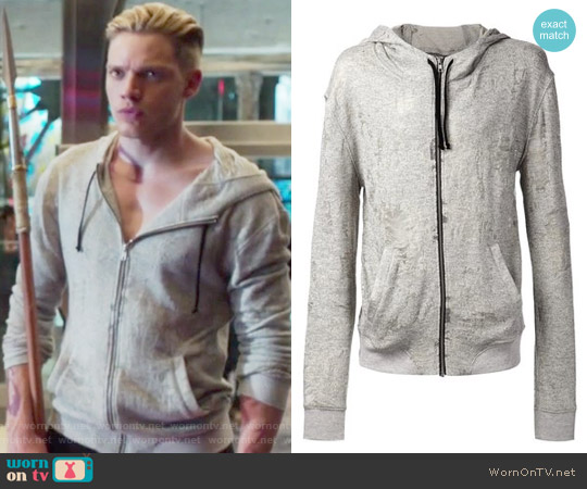 Iro Grey cotton blend distressed hoodie worn by Jace Wayland (Dominic Sherwood) on Shadowhunters