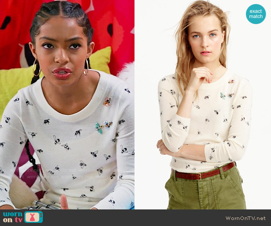 J.Crew Tippi Sweater in Embellished Bee Print worn by Zoey Johnson (Yara Shahidi) on Black-ish