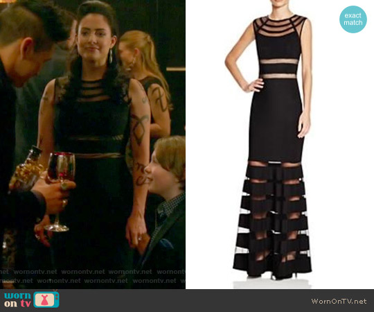 JS Collections Beaded Mesh Panel Gown