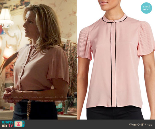 Karl Lagerfeld Pleated-Sleeve Contrast-Trim Blouse worn by Alice Cooper (Mädchen Amick) on Riverdale