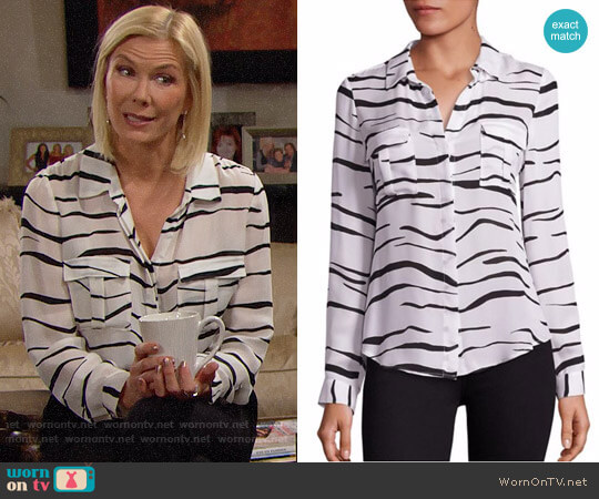 LAgence Valerie Safari Printed Silk Blouse worn by Brooke Logan (Katherine Kelly Lang) on The Bold and the Beautiful