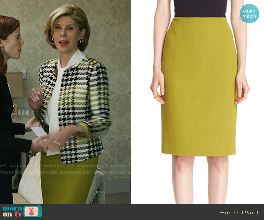 Lafayette 148 New York Pencil Skirt with Back Vent worn by Diane Lockhart (Christine Baranski) on The Good Fight