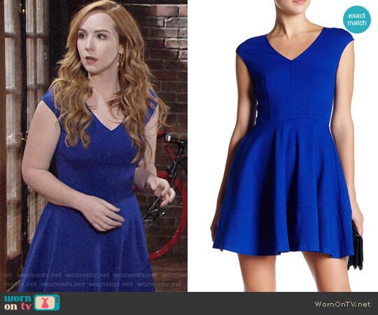 Love...Ady V-Neck Fit & Flare Dress in Cobalt worn by Mariah Copeland (Camryn Grimes) on The Young and the Restless