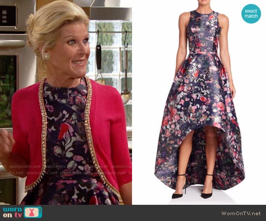 ML Monique Lhuillier Floral Printed Mikado High-Low Gown worn by Pamela Douglas (Alley Mills) on The Bold and the Beautiful