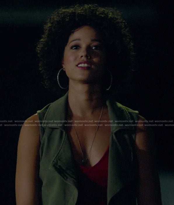 Maia’s red v-neck bodysuit on Shadowhunters