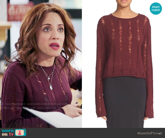 T by Alexander Wang Drop Needle Merino Jersey Crop Sweater worn by Jo (Alanna Ubach) on Girlfriends Guide to Divorce