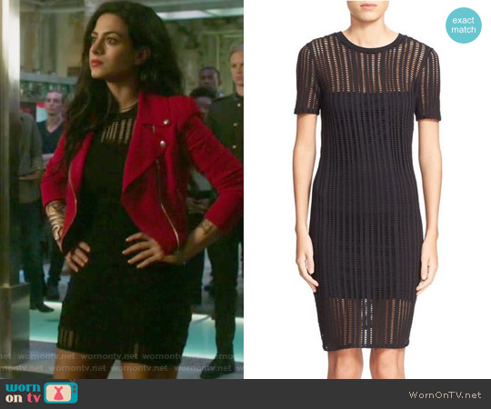 T by Alexander Wang Mesh Overlay Sheath Dress worn by Isabelle Lightwood (Emeraude Toubia ) on Shadowhunters