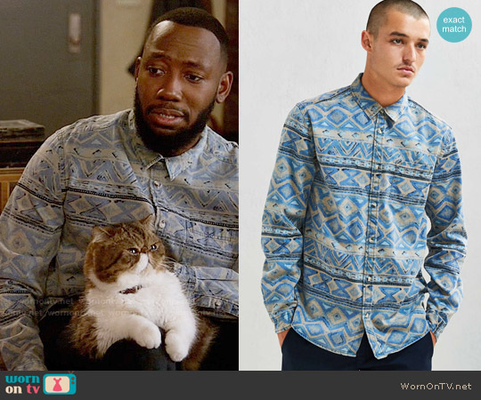 Denim Blanket Stripe Button-Down Shirt from Urban Outfitters worn by Winston Bishop (Lamorne Morris) on New Girl
