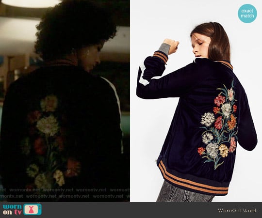 Zara Floral Embroidered Bomber Jacket worn by Maia Roberts (Alisha Wainwright ) on Shadowhunters