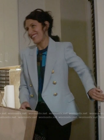 Abby’s light blue blazer on Girlfriends Guide to Divorce