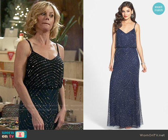 Adrianna Papell Embellished Blouson Gown in Navy worn by Claire Dunphy (Julie Bowen) on Modern Family