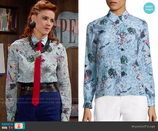 Alice + Olivia Willa Shirt in Doodle Pop worn by Sally Spectra (Courtney Hope) on The Bold and the Beautiful