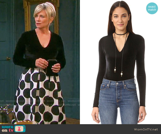 Alice + Olivia Lacy Velvet Bodysuit worn by Kayla Brady (Mary Beth Evans) on Days of our Lives