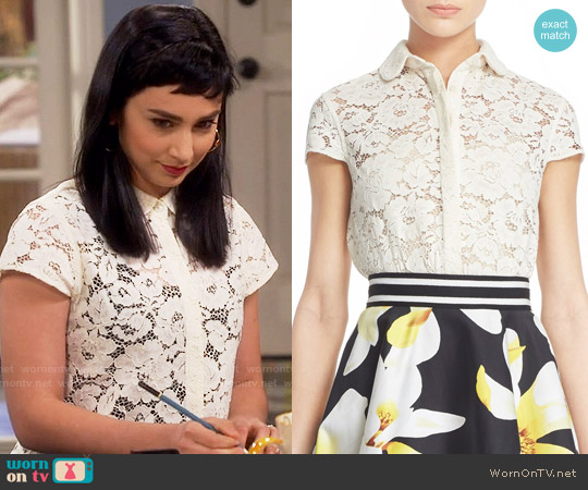 Alice + Olivia Loni Lace Shirt worn by Mandy Baxter (Molly Ephraim) on Last Man Standing