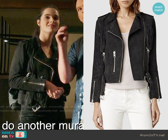 All Saints Tassel Leather Biker Jacket worn by Bay Kennish (Vanessa Marano) on Switched at Birth