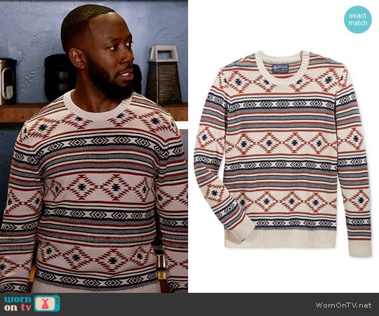 American Rag Chalet Geo Sweater in Oat Hthr worn by Winston Bishop (Lamorne Morris) on New Girl