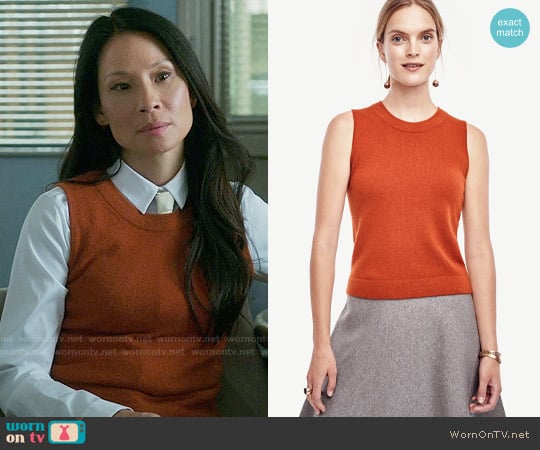 Ann Taylor Cashmere Cropped Shell in Russet Orange worn by Joan Watson (Lucy Liu) on Elementary