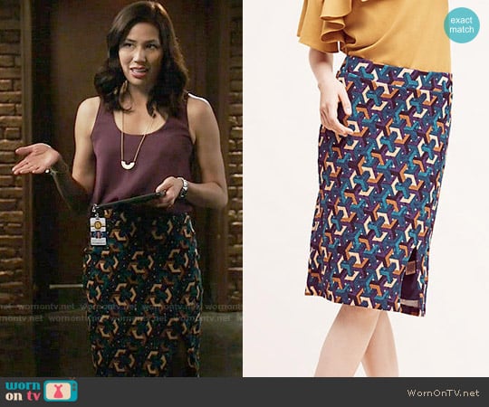 Maeve Geometrique Pencil Skirt worn by Angela Montenegro (Michaela Conlin) on Bones