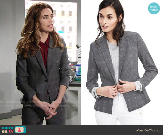 Banana Republic Lightweight Wool Peplum Blazer worn by Victoria Newman (Amelia Heinle) on The Young and the Restless