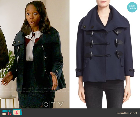 Burberry Brit Craysmoore Toggle Closure Short Gabardine Peacoat worn by Michaela Pratt (Aja Naomi King) on How to Get Away with Murder