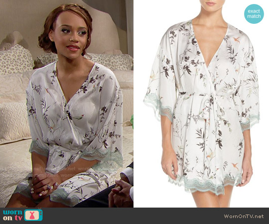 Chelsea28 Floral Print Satin Kimono in Ivory Egret Painted Floral worn by Nicole Avant (Reign Edwards) on The Bold and the Beautiful
