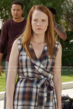 Daphne’s plaid wrap dress on Switched at Birth
