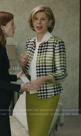 Diane’s green houndstooth jacket on The Good Fight