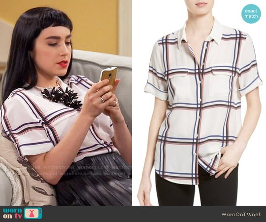 Equipment Plaid Slim Signature Silk Shirt worn by Mandy Baxter (Molly Ephraim) on Last Man Standing