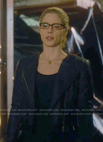 Felicity’s blue leather jacket on Arrow