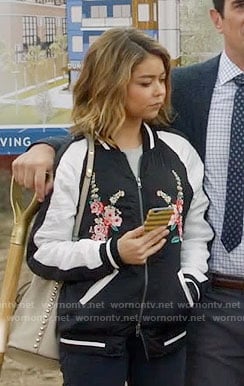Haley’s floral embroidered bomber jacket on Modern Family