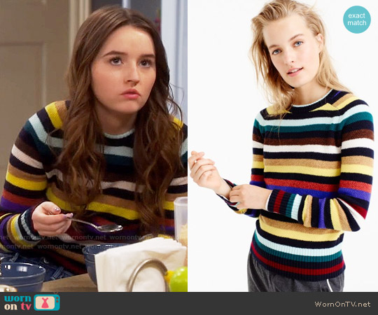 J.Crew Supersoft wool sweater in multistripe worn by Eve Baxter (Kaitlyn Dever) on Last Man Standing