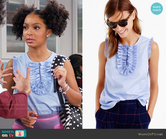 J.Crew Margot Top in Airy Cotton Piqué worn by Zoey Johnson (Yara Shahidi) on Black-ish