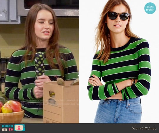 J.Crew Italian cashmere striped long-sleeve T-shirt worn by Eve Baxter (Kaitlyn Dever) on Last Man Standing
