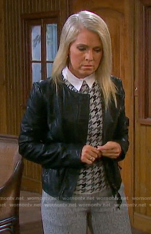 Jennifer’s grey houndstooth top and leather jacket on Days of our Lives