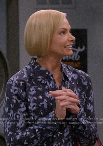Jill’s blue animal print blouse on Mom