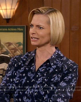 Jill’s blue animal print blouse on Mom
