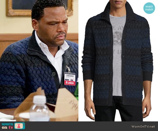 John Varvatos Star USA Basketweave-Knit Striped Cardigan worn by Andre Johnson (Anthony Anderson) on Black-ish