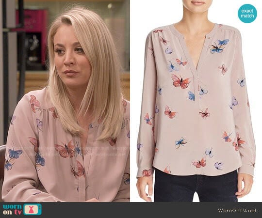 Joie Carita Printed Silk Top in Dusty Mink worn by Penny Hofstadter (Kaley Cuoco) on The Big Bang Theory
