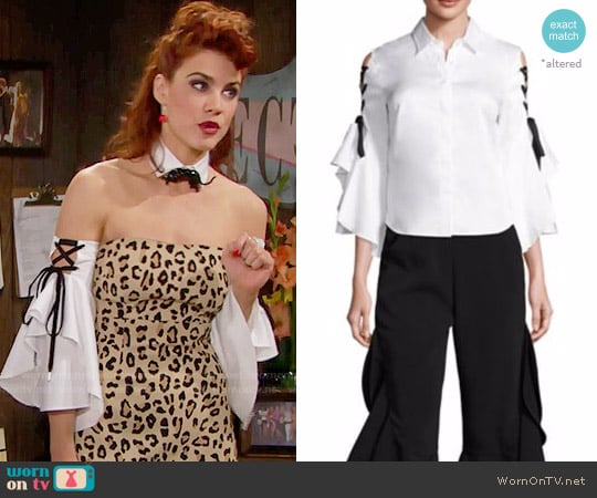 Jonathan Simkhai Cotton Lace-Up Bell Sleeve Blouse worn by Sally Spectra (Courtney Hope) on The Bold and the Beautiful