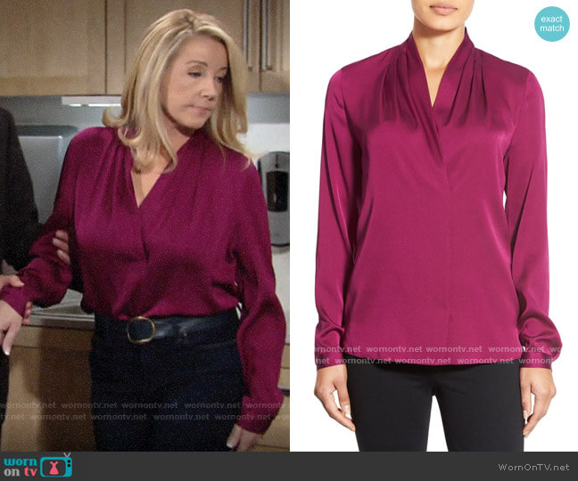 Kobi Halperin Gabrielle V-Neck Silk Georgette Blouse worn by Nikki Reed Newman (Melody Thomas-Scott) on The Young and the Restless