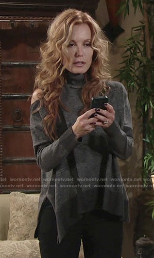 Lauren’s grey shoulder cutout turtleneck sweater on The Young and the Restless