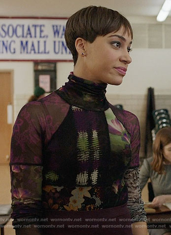 Lucca’s mixed print turtleneck top on The Good Fight
