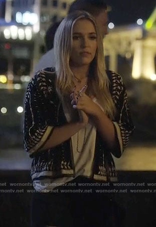 Maddie’s black and white embroidered jacket on Nashville