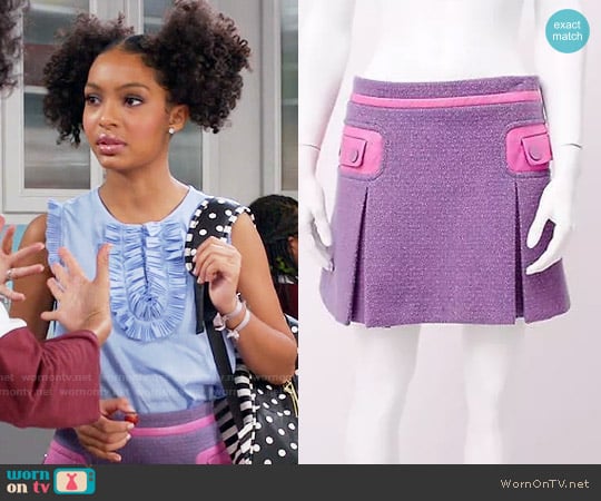Marc Jacobs Cashmere Tweed and Leather Skirt worn by Zoey Johnson (Yara Shahidi) on Black-ish