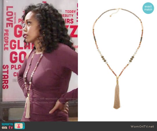 Nakamol Long Beaded Tassel Necklace worn by Hilary Curtis (Mishael Morgan) on The Young and the Restless