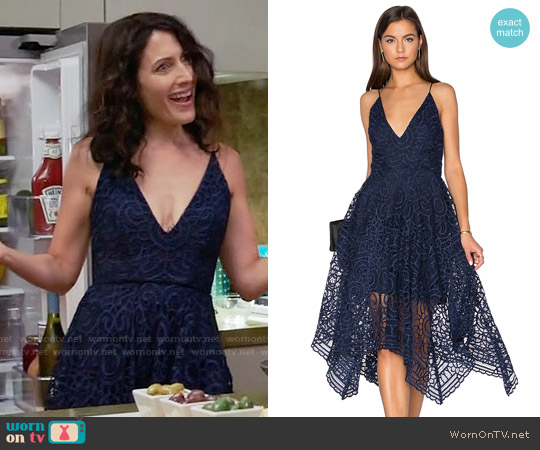Nicholas Geo Floral Lace Ball Dress in Navy worn by Abby McCarthy (Lisa Edelstein) on Girlfriends Guide to Divorce