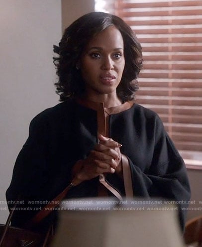 Olivia’s black coat with brown leather trim on Scandal